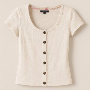American Eagle White Scoop Neck Button-Up Top – Medium